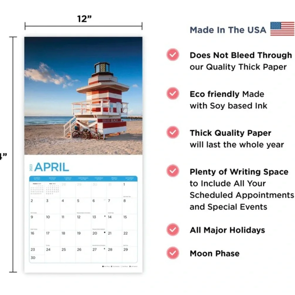 Wall Calendar 2023 Beaches Monthly Wall Calendar by Bright Day 12” X 12”
